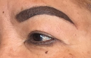 Closeup of eyebrows that have been freshly microbladed by Kelly Paterson of Lash And Brow Art in Langley, BC